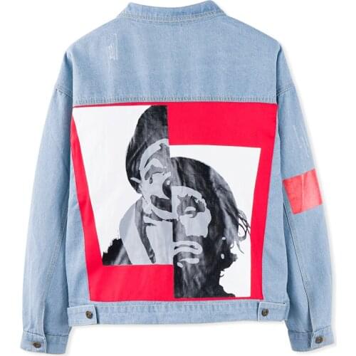 Neatie kiddie Fashion Streetwear Funny Graffiti Women Denim Coat Outwear Spring Autumn Loose Single Breasted Harajuku Jacket