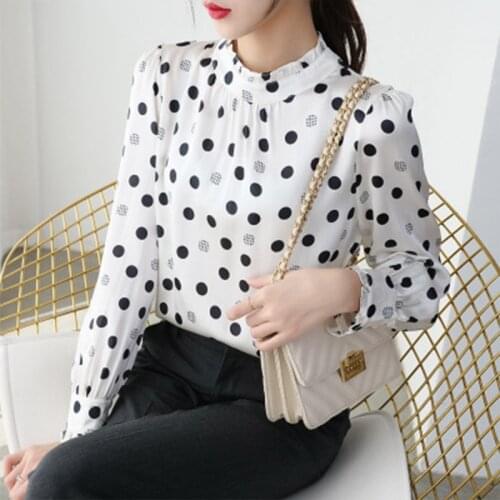 Hangzhou real silk satin shirt ladies 2020 new spring polka dot long-sleeved pullover fungus mulberry silk shirt
