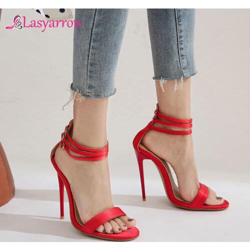 Lasyarrow plus size 34-47 summer fashion women sandals sexy extreme high heel buckle ladies shoes solid color simple party shoes