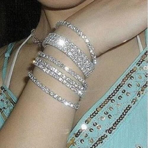 Shining Crystal Rhinestone Elastic Bracelets For Women 1/2/3/4/5 Rows Fashion Punk Layered Ankle Bracelet Trend Party Jewelry