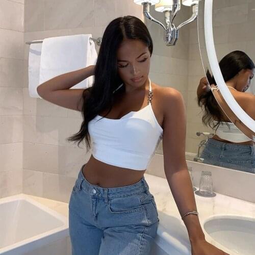 Women’s Fashion Solid Color Camisole Summer Sexy Chain Stitching Halter Lace-up Backless Tube Top