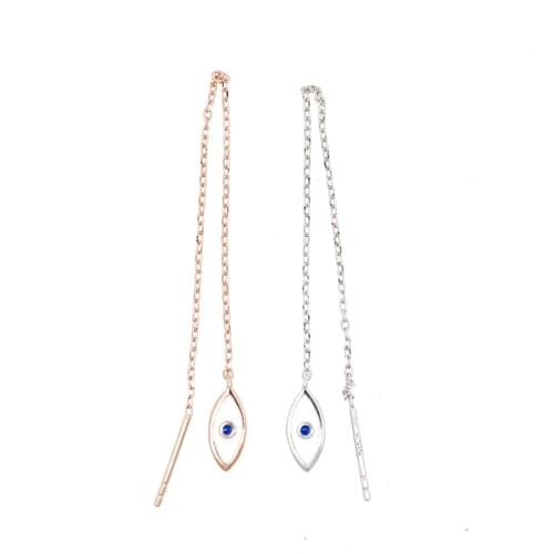 White Enamel Turkish evil eye earring cute lovely eye charm Long threader tassel chain simple Romantic fashion jewelry