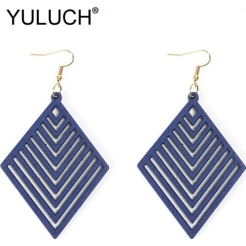 YULUCH 2019 Personality Women Earrings Female Fashion Jewelry For Party Ethnic African Indian Hollow Wood Hanging Long Earrings