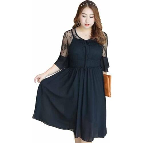 Large size Summer Dress Women 2019 Lace Chiffon Splice Two pieces set Dresses Female Mesh Black Sling Dresses Vestido 4XL G13