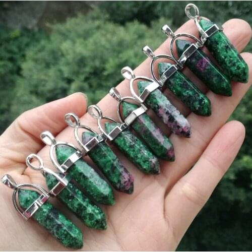 10pcs Red Green Jasper stone Hexagon Point Pendant Chakra Reiki Healing Amulet Wholesale