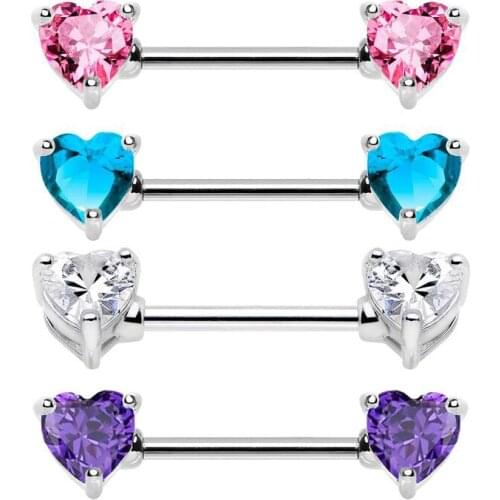 2PCS Nipple Ring CZ Zircon Heart Dangle Chain Nipple Shield Ring Body Jewelry Nipple Shield Rings Jewelry Helix Piercing Barbell