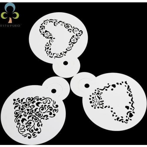 3pcs DIY Love Heart Fondant Decorating Cake Stencil Wedding Decoration Cupcake Template Buttercream Mold Baking Kit Tools GYH
