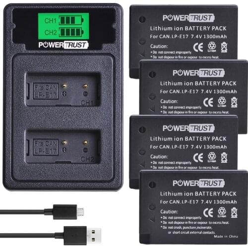 4pcs LP-E17 LPE17 LP E17 Rechargeable Battery+LCD Dual USB Charger with Type C Port for Canon EOS T6i 750D T6s 760D 800D M3 M5