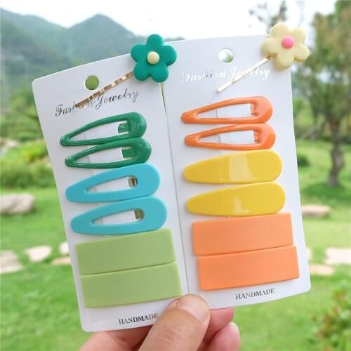 7pcs/set Candy Color Cute Hair Clip For Girls Women Kids kawaii Hairpin Golden Barrette Flower Hair Accessories Fashion Headwear