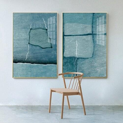 Abstract Canvas Painting Poster Blue Pattern Black Crack Wall Art Poster Modern Unique Design Print Home Decoration Pictures