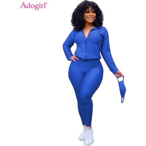 Adogirl Solid Knitting Jacquard Women 3 Piece Set Tracksuit Zipper Long Sleeve Swatshirts Top Pencil Pants Gym Workout Suit