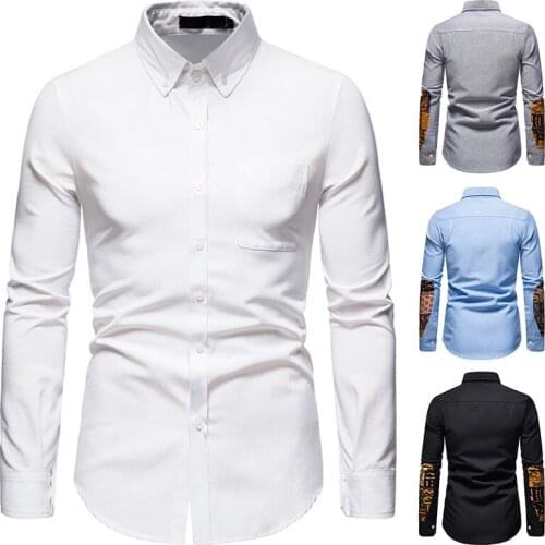 White African Dashiki Oxford Shirt Men Nice Fashion Casual Button Down Dress Shirts Men Slim Fit Long Sleeve African Clothes XXL