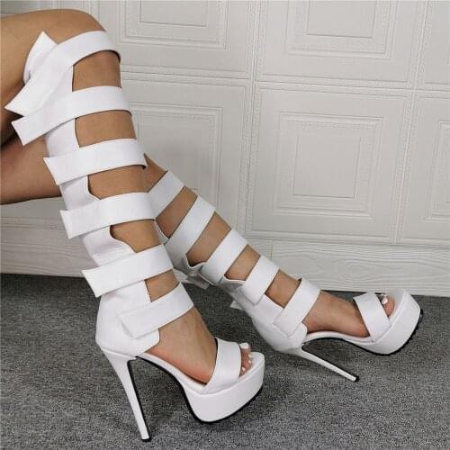 Summer Woman Long Sandals Boots Hook Loop Designer Platform High Heels Hollow Gladiator Booties Shoes Women Large Size 45 46 47