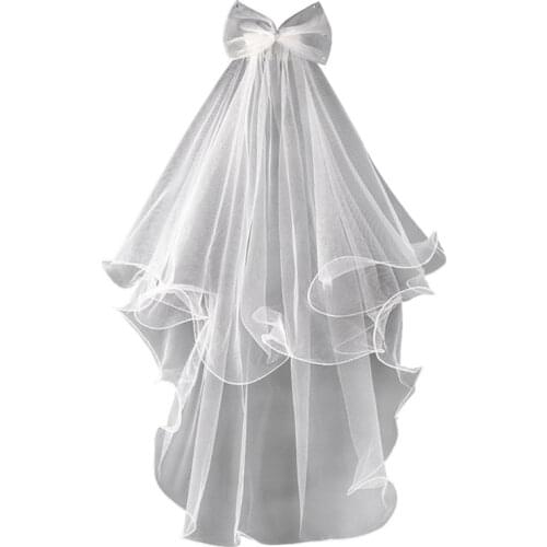 2 Tier Wedding Veil with Comb for Kids Curly Edges Tulle Veil for Flower Girl Short Length Girls Communion Headwear