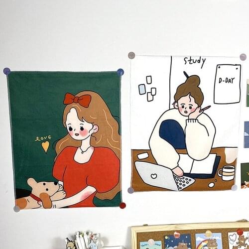 Printed Background Cloth Cartoon Girl Hanging Cloth Dormitory Wall Decorative Tapestry Bedroom Desktop Bedside Wall Chart