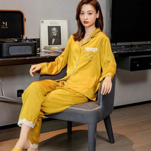 FZSLCYIYI Spring Women Long Sleeve Pants Silk Satin Pajama Set Sleepwear Bride Bridesmaid Wedding Nightwear Homewear