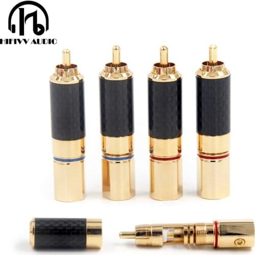 Hi end carbon fiber gold plating RCA cable plug connector for amplifier DAC socket pure copper rca cable accessory