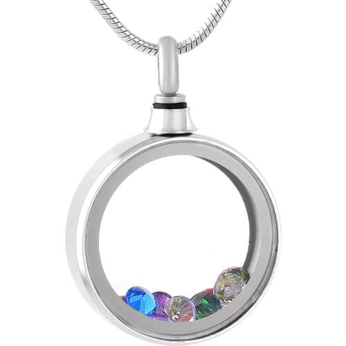 IJD9821 Glass Cremation Jewelry Hold Ashes Round Shape Stainless Steel Memorial Locket Necklace With Birthstone