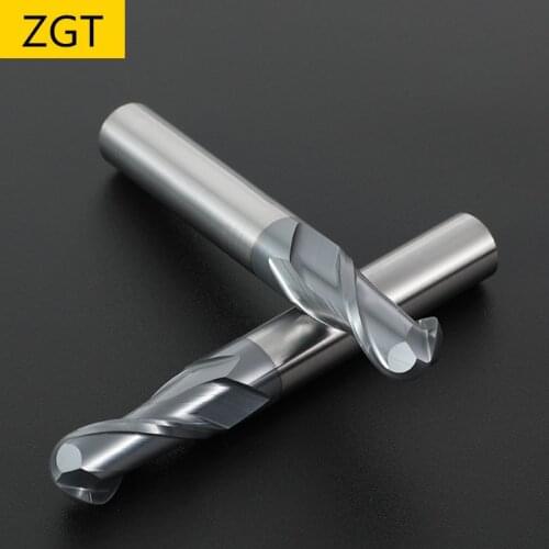 ZGT 1PCS Ball Nose End Mills HRC50 2 Flute Alloy Carbide Milling Tungsten Steel Milling Cutter End Mill Ball Nose Milling Tools