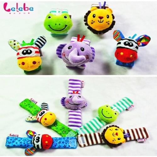 Lelebe Soft Animal Baby Rattles Infant Newborn Plush Sock Hand Wrist Strap Rattles Baby toy Developmental Toy Child gift