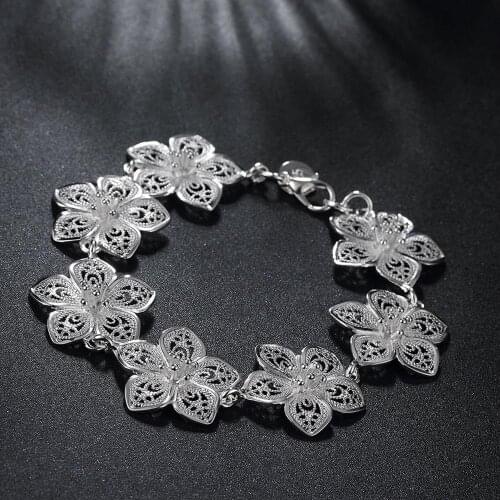 Hot popular flower chain 925 sterling silver Bracelets for women fashion Wedding party Christmas gifts high quality Jewelry