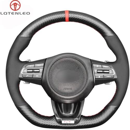 LQTENLEO Black Suede Carbon Fiber Hand-stitched Comfortable Soft Car Steering Wheel Cover For Kia Stinger 2017 2018 2019 2020