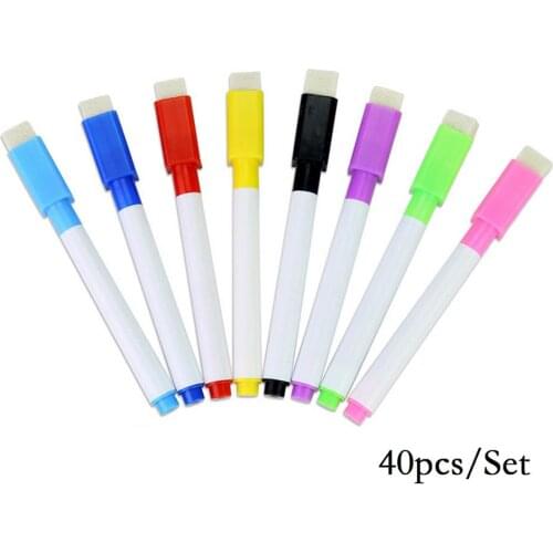 40PCS Assorted Color Erasable Pen Whiteboard White Board Marker Pens with Erases for Home Office School Stationery Supplies