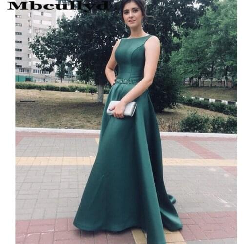 Mbcullyd Vestidos De Gala Sexy Backless Long A-line Green Prom Dresses 2020 Shining Beading Sequined Belt Evening Party Gowns