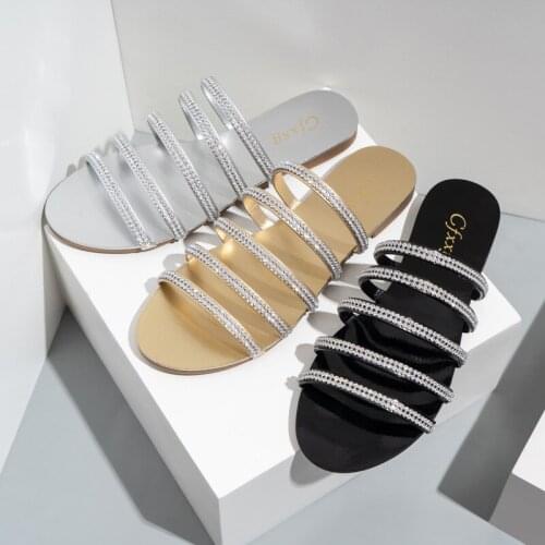 Fashion diamond Womens Casual Beach Shoes Flat Solid Color Womens Slippers Outdoor 37-42 Womens Sandals Zapatillas Mujer