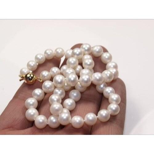 Fashion 9-10mm Natural white south sea pearl necklaces 45cm