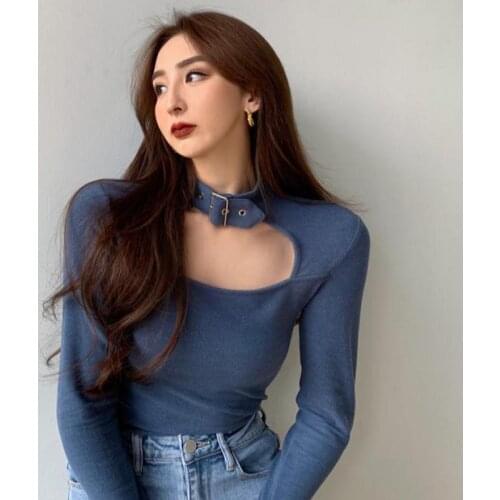 Fashion Women Holow Out Solid Color Shirts Sexy Long Sleeve Slim Fit Tops Hollow Casual Tee Tops