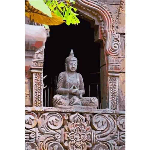 DIY Digital Painting By Numbers Package Temple Buddha oil painting mural Kits Coloring Wall Art Picture Gift frameless