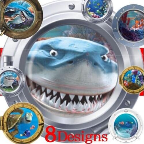 Underwater shark fish submarine portholes wall stickers for kids rooms home decoration decals nursery animals mural art