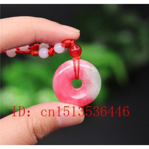 Natural Coloured Jade Carved Safety buckle Pendant Chinese Doughnut Necklace Jewellery Fashion Amulet Gifts Man Women Free Rope