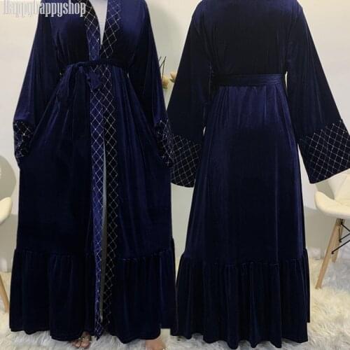 Autumn&Winter Modesty Abayas Loose Kimono Sleeve Velvet Cardigan Vintage Kaftan Gown Warm Coat Islamic Muslim Women Maxi Dress