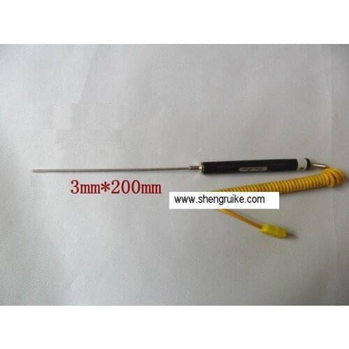 Sharp Pointed 3*200mm Handle thermocouple K with Spring Coil cable and Miniature connector