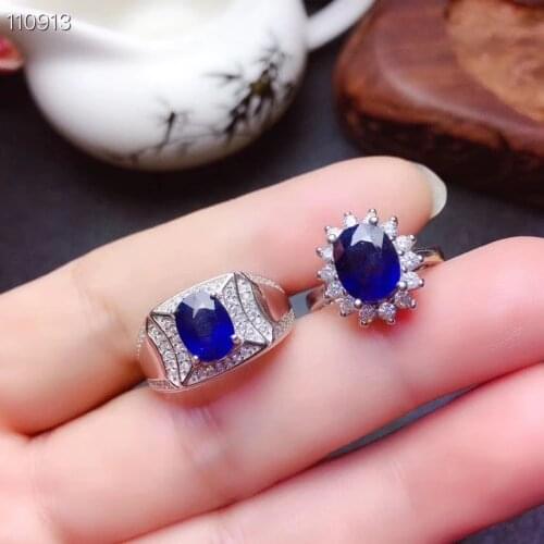 Couple Rings Set Natural Sapphire Lovers Ring Free shipping Finger ring Natural real blue Sapphire 925 sterling silver ring