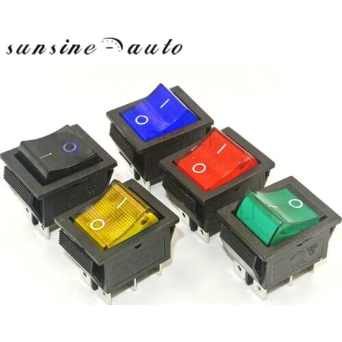 KCD4 Rocker Switch Power Switch 2 Position 6 Pins DPDT On-off Latching With Red green blue yellow Light 16A 250VAC/ 20A 125VAC