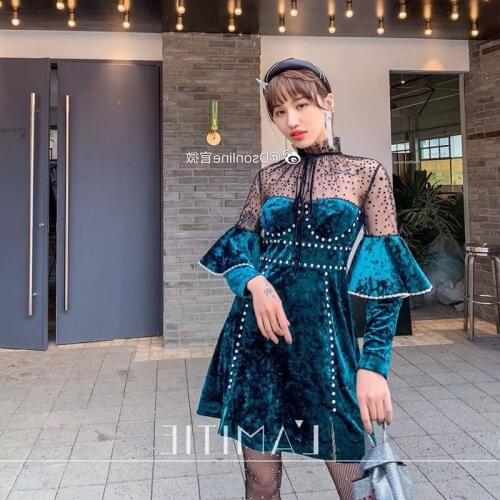 Perspective New 8679 designer of stars velvet lace stitching nail bead heavy dress