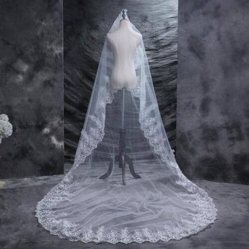 Real Photos free shipping Bridal veil 3m new Korean super lace sequins large tail extra long bridal wedding veil