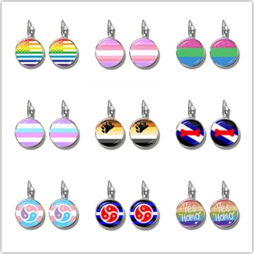 Bi Pride LGBT French Hooks Earrings Hypoallergenic Gay Pride Jewelry Rainbow Flag Glass Cabochon Earrings Jewelry For Women Gift