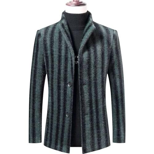 Woolen Men stripe Coat Autumn and Winter New Style Wool Overcoat Male Mid-length Business Casual WEAR Coats Men Plus size S-4XL