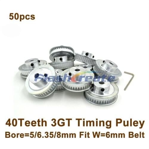 POWGE 50pcs 40 Teeth 3GT Timing Pulley Bore 5/6.35/8mm Fit W=6mm 3GT Synchronous Belt 40Teeth 40T GT3 Timing Belt Pulley 40-3GT