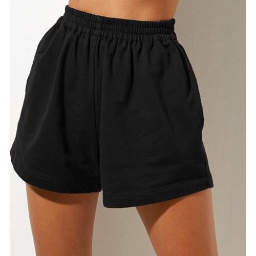 New Women Loose Style Shorts Simple Fashion Solid Color Movement Elastic High Waist Sweatpants with Pockets