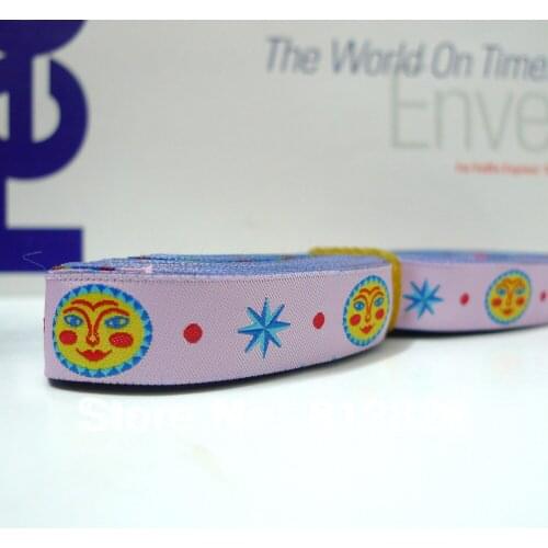 5/8'' 16mm Sun and Stars Pink Tone Woven Jacquard Ribbon For Dog Collar Free Shipping