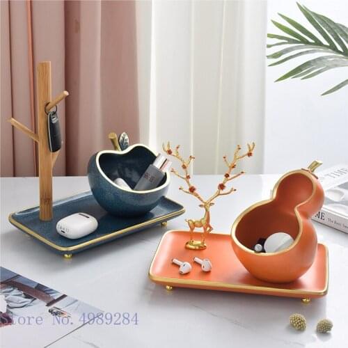 Creative Storage Tray Resin Golden Deer Apple Gourd Desktop Storage Pendulum Snack Jewelry Key Bracket Home Decor Modern