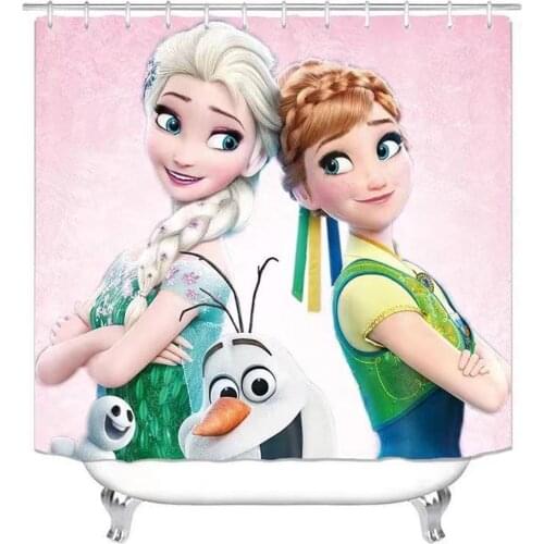 Cartoon Disney Princess Frozen Elsa Anna Girls Shower Curtains Waterproof with Hooks Set Bathroom Home for Kids Girls Gifts