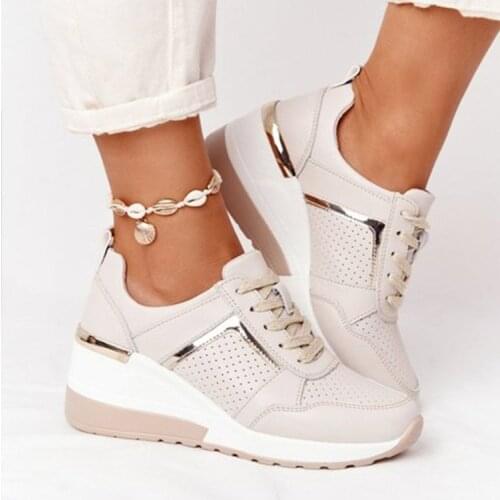 2021 Women Sneakers Lace-Up Wedge Sports Shoes Womens Vulcanized Shoes Casual Platform Ladies Sneakers Comfy Females Flat