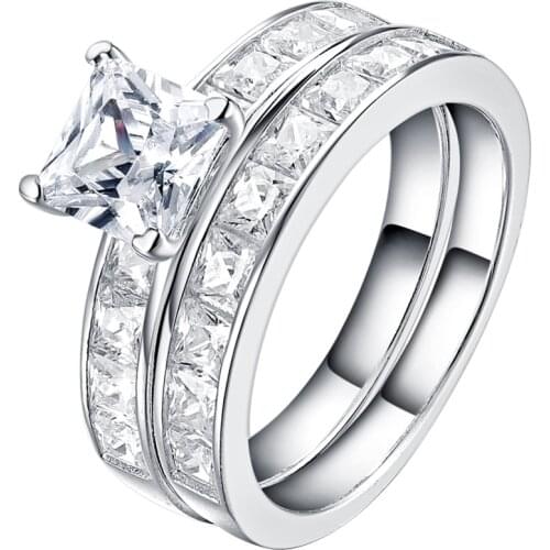 Princess Stone Female Ring Set Fashion 925 Silver Bridal Wedding Rings For Women Promise 2019 new
