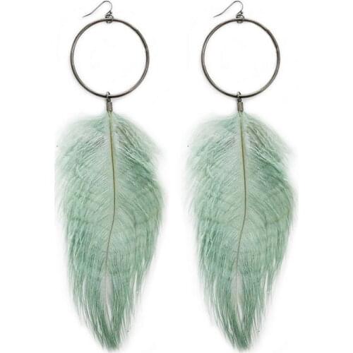 Winter Ostrich Feather Earrings Long Black Circle Authentic Plume Girl Earrings Dangle Jewelry Sister Gift Wholesale E7808 ZWPON